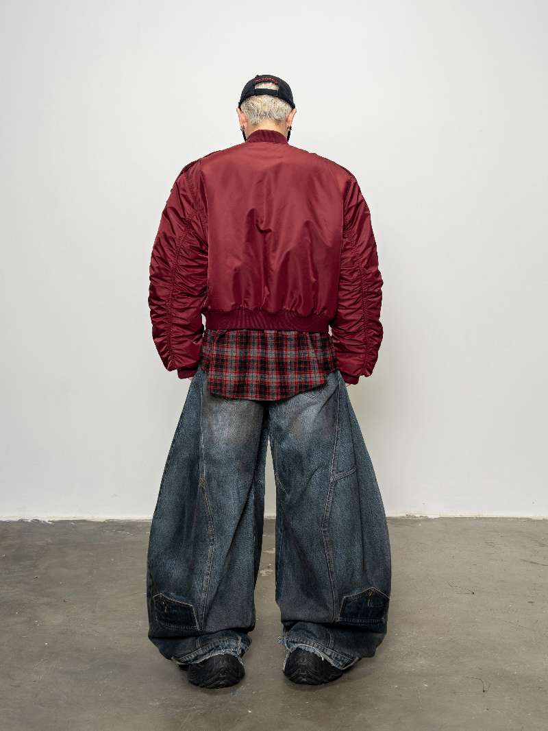 DBW Doublewin False Two-Layer Red Plaid Flight Jacket