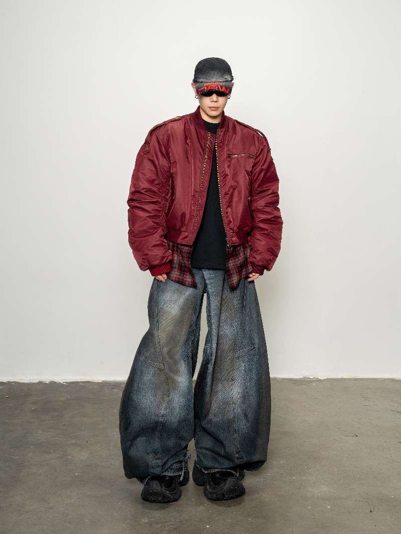 DBW Doublewin False Two-Layer Red Plaid Flight Jacket
