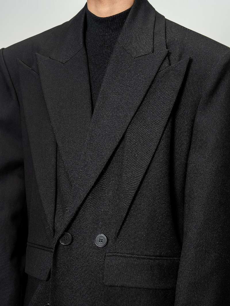 DBW Doublewin Double Peaked Lapel False Two-Layer Long Coat
