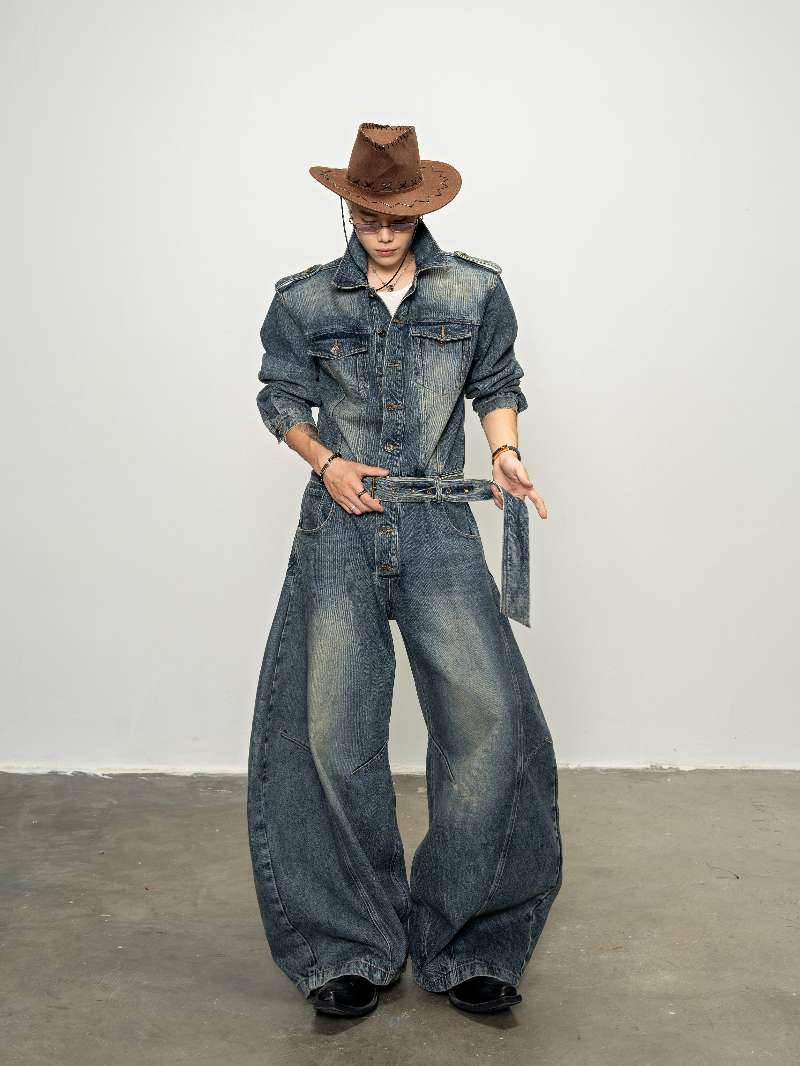 DBW Doublewin Washed Denim Scimitar Jumpsuit