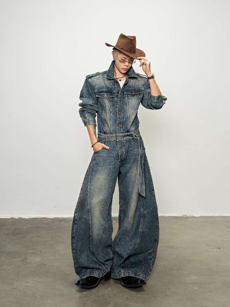 DBW Doublewin Washed Denim Scimitar Jumpsuit