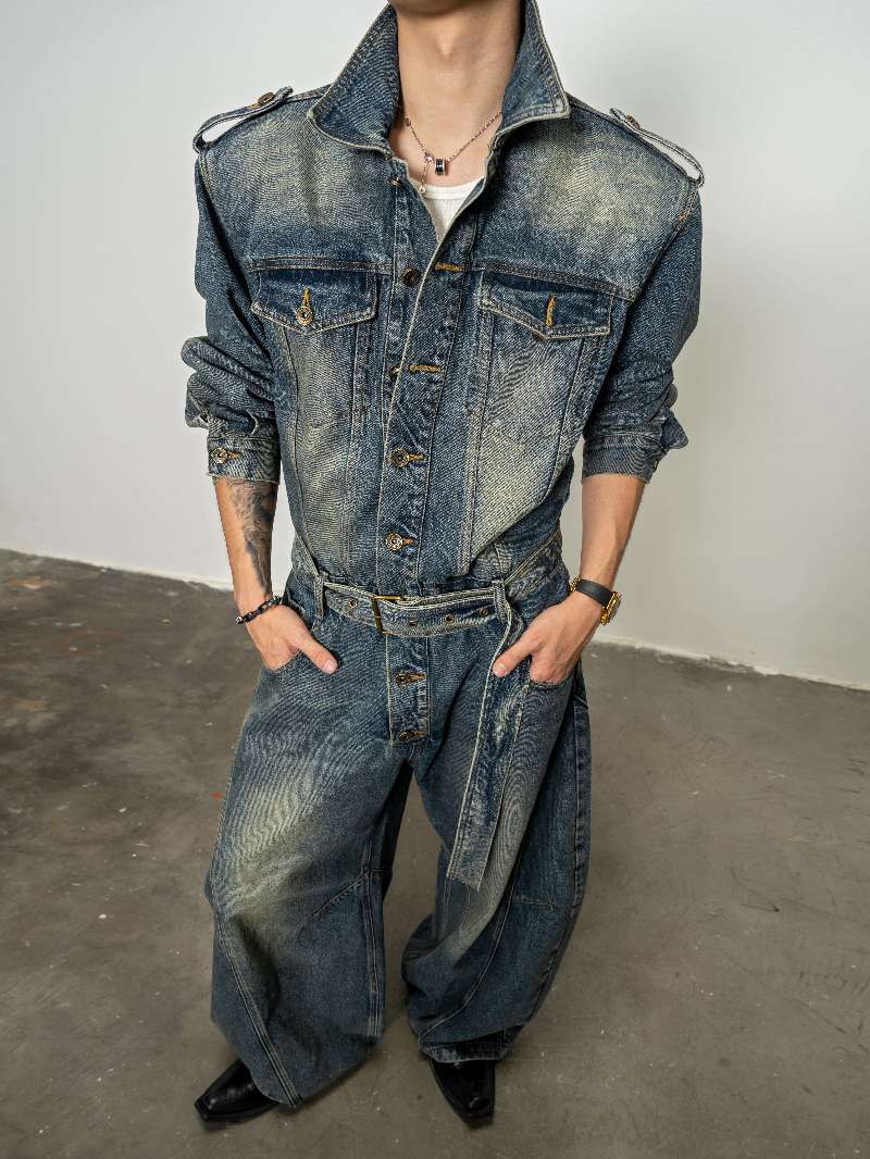 DBW Doublewin Washed Denim Scimitar Jumpsuit