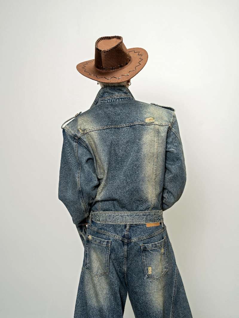 DBW Doublewin Washed Denim Scimitar Jumpsuit