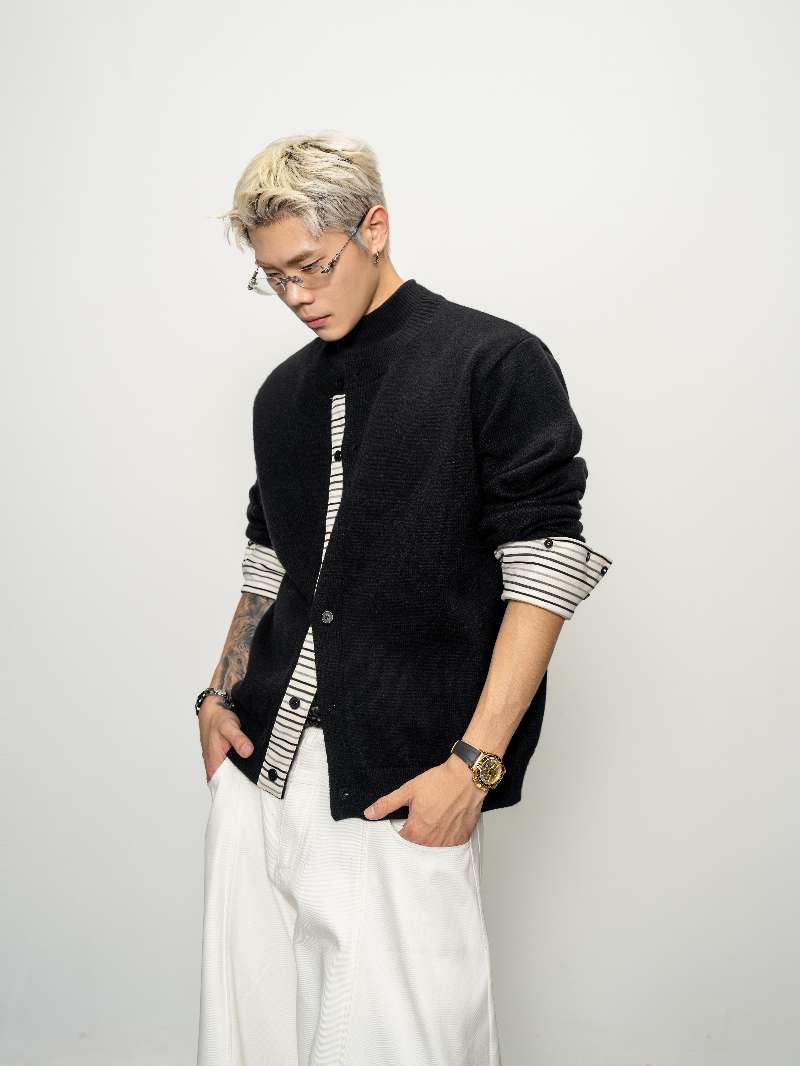 DBW Doublewin Striped Panel Cardigan Sweater