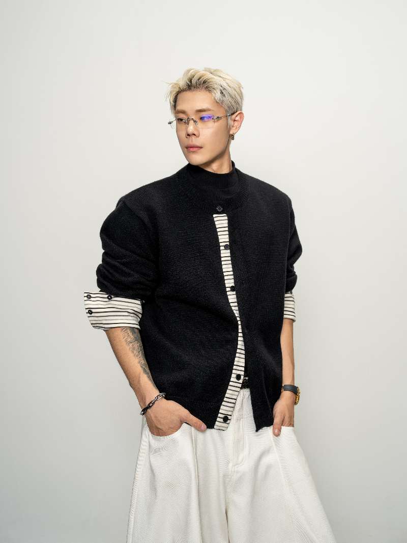 DBW Doublewin Striped Panel Cardigan Sweater