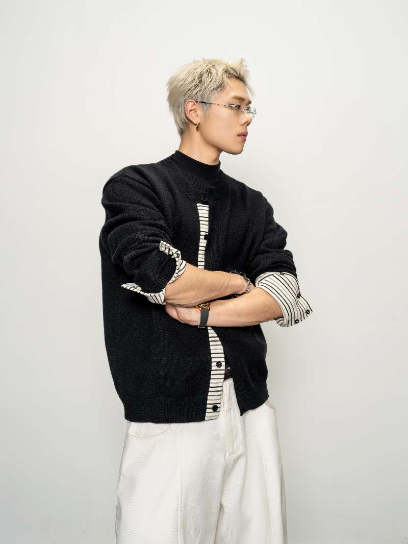 DBW Doublewin Striped Panel Cardigan Sweater