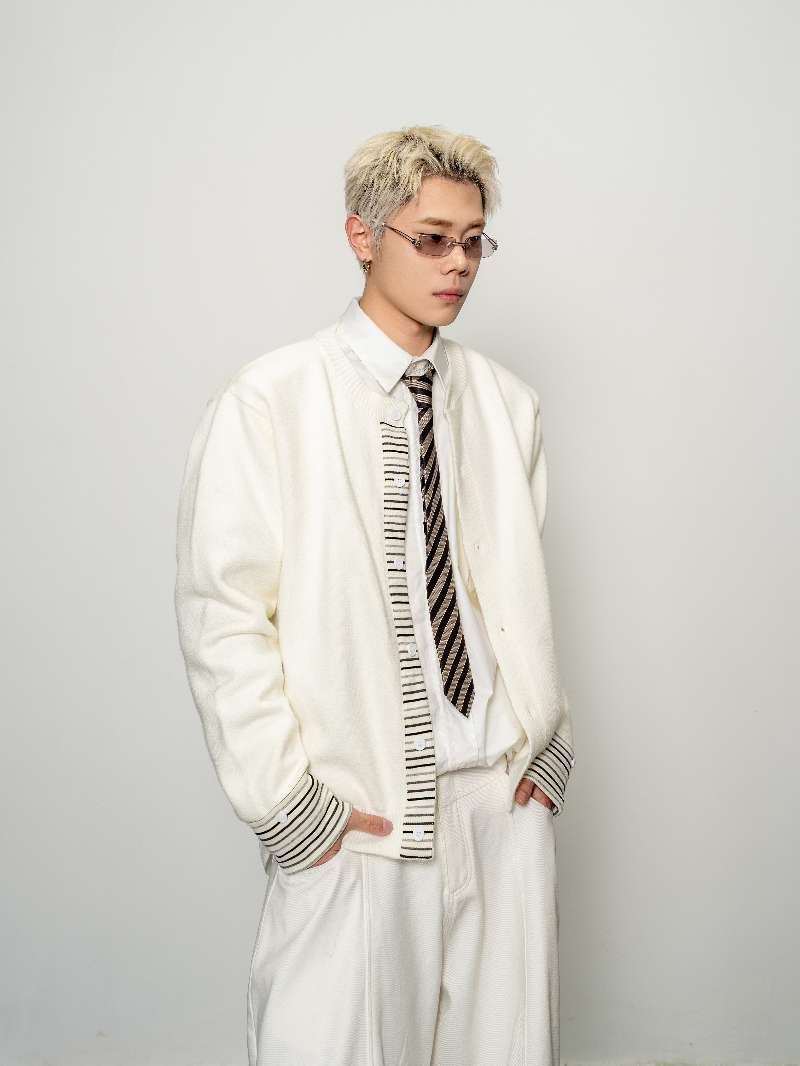 DBW Doublewin Striped Panel Cardigan Sweater