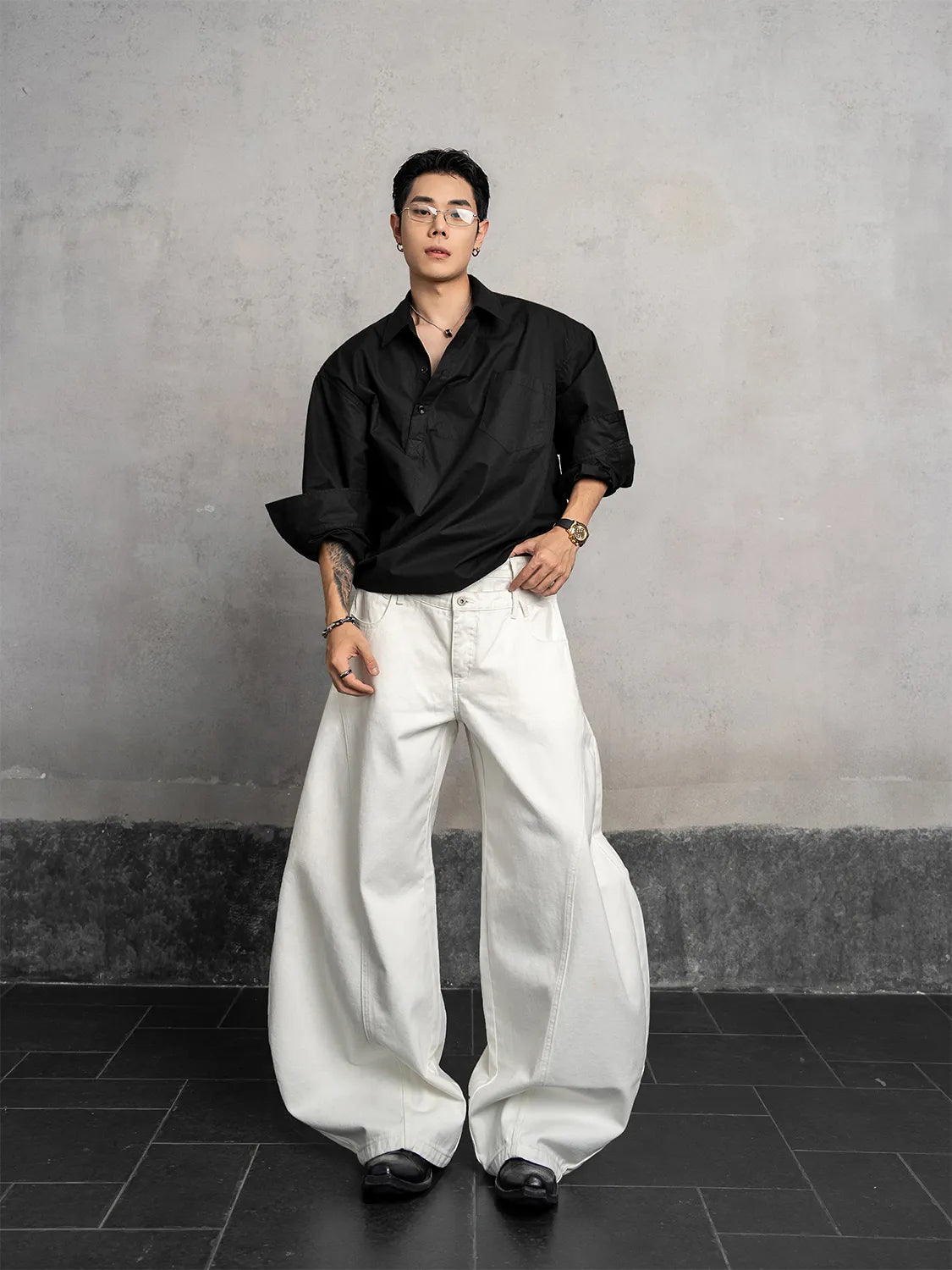 DBW Doublewin White Deconstructed False Two-Layer Jeans