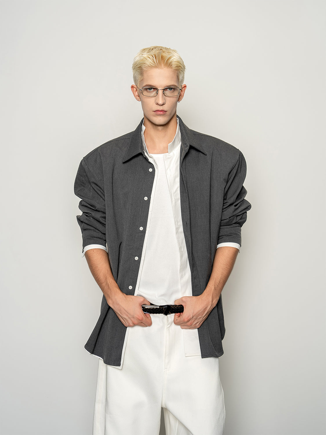DBW Doublewin False Two-Piece Wool Blend Shirt with Blazer Collar