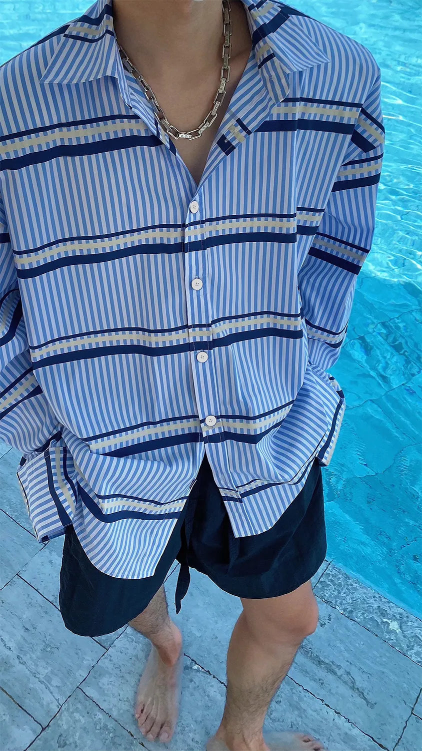 DBW Doublewin Striped Color-Block Blue Shirt