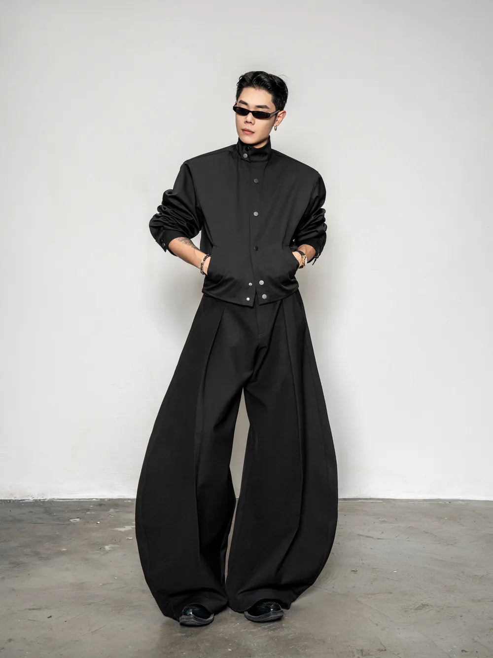DBW Doublewin Cropped Waist-Defining Button-Up Stand Collar Shirt