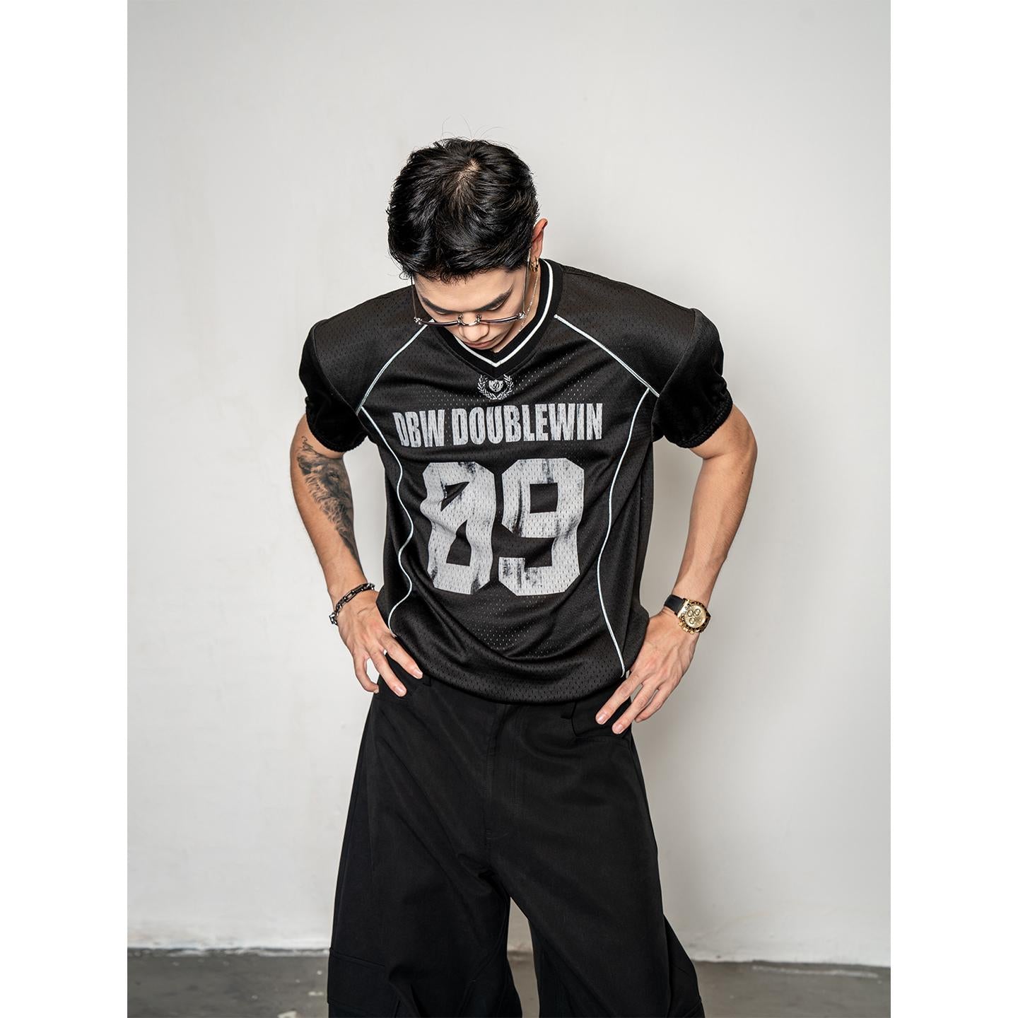DBW Doublewin Men's quick-drying Mesh Football Jersey with Integrated Shoulder Pads