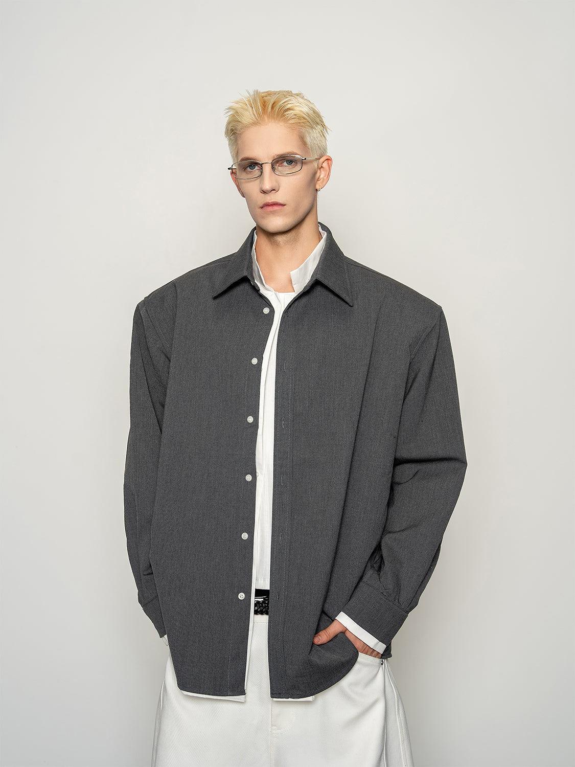 DBW Doublewin False Two-Piece Wool Blend Shirt with Blazer Collar