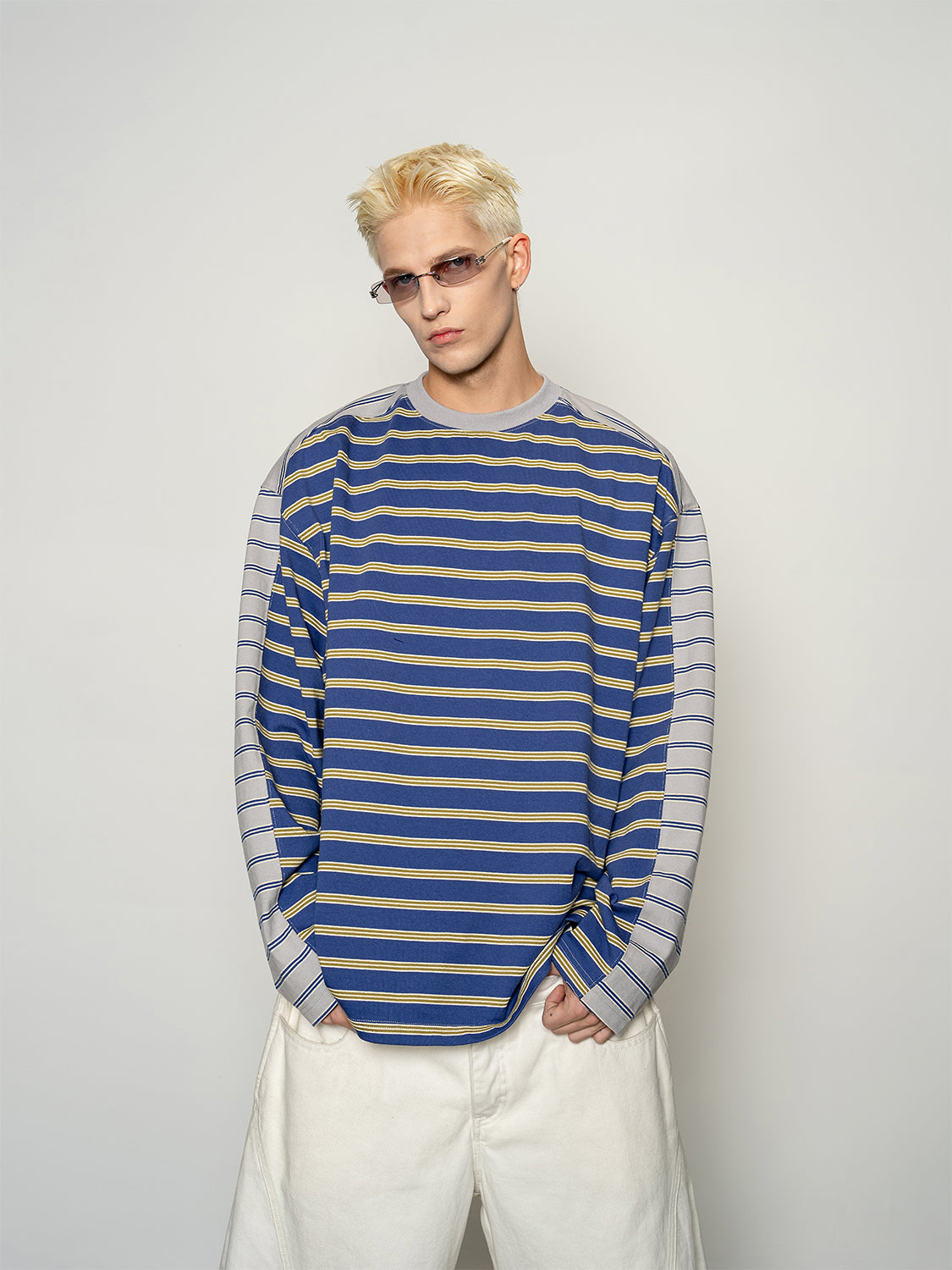 DBW Doublewin Front Back Color-Block Striped Long Sleeve T-Shirt