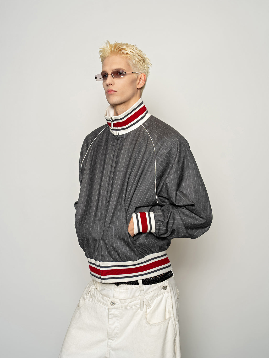 DBW Doublewin Ribbed Color-Block High-Neck Striped Coat