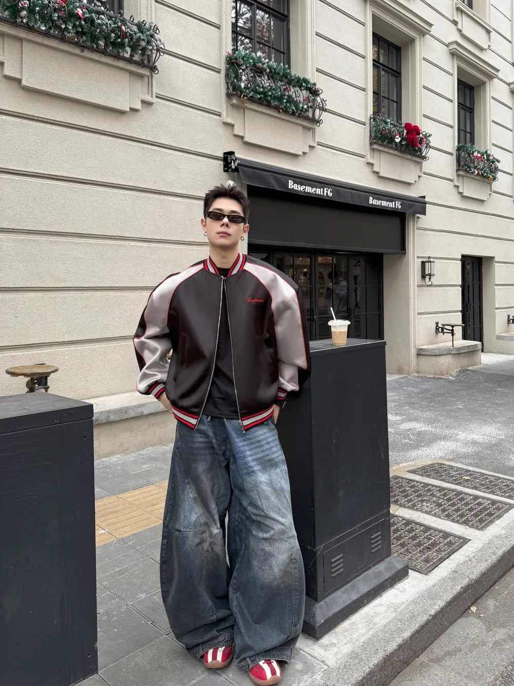DBW Doublewin Color-Block Faux Leather Crack Baseball Jacket