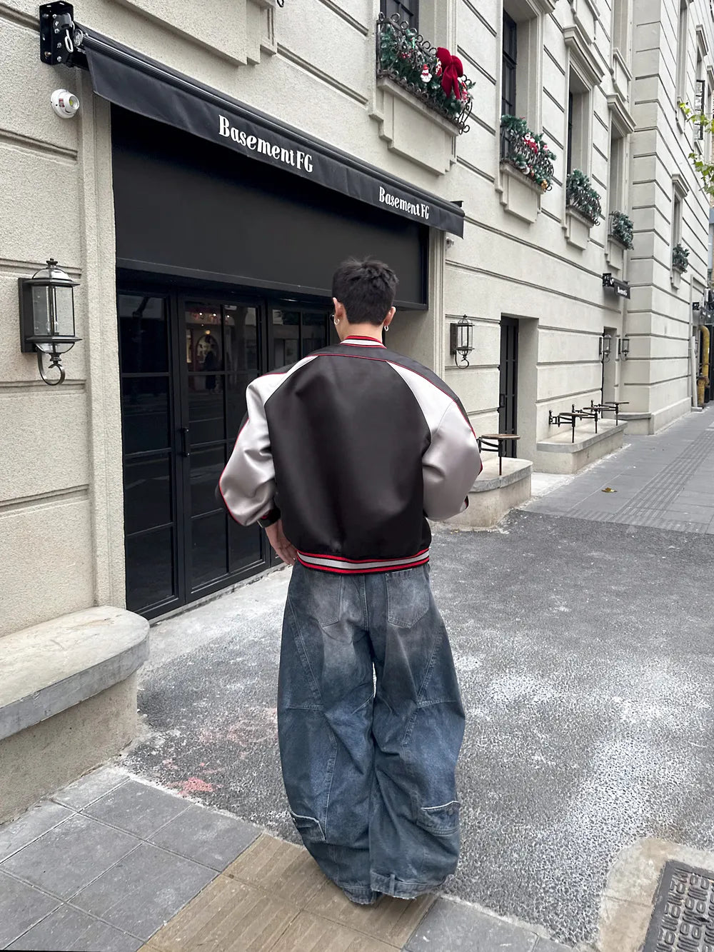 DBW Doublewin Color-Block Faux Leather Crack Baseball Jacket