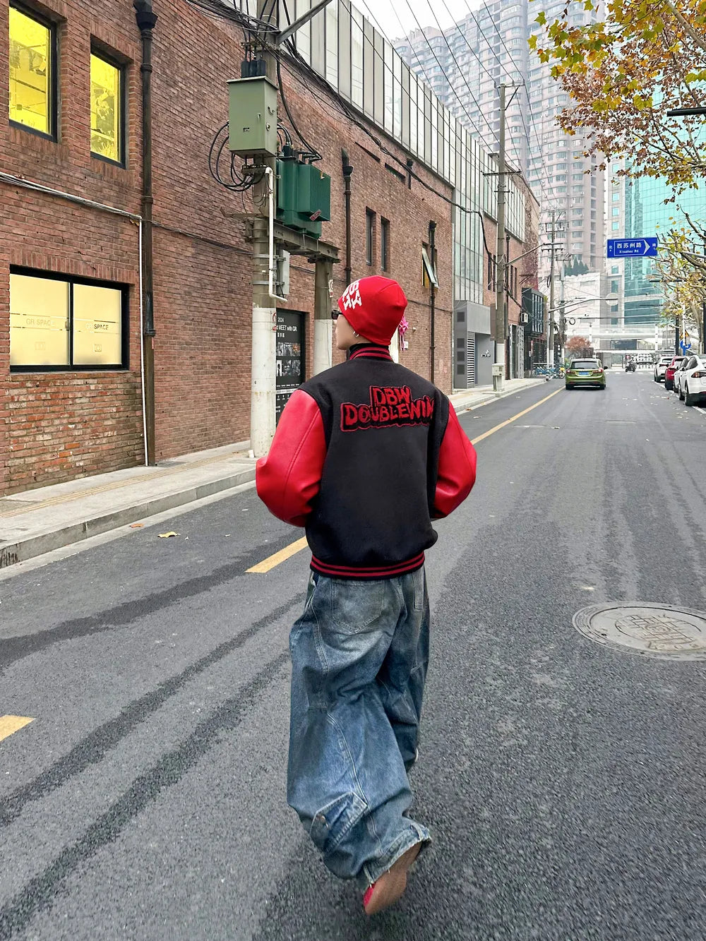 DBW Doublewin Color-Block Leather Panel Oversized Baseball Jacket