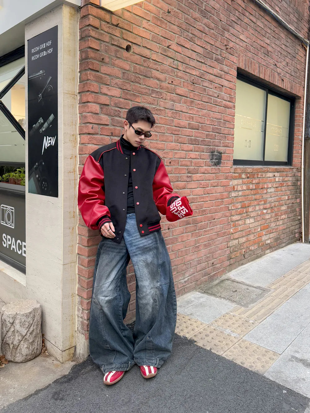 DBW Doublewin Color-Block Leather Panel Oversized Baseball Jacket