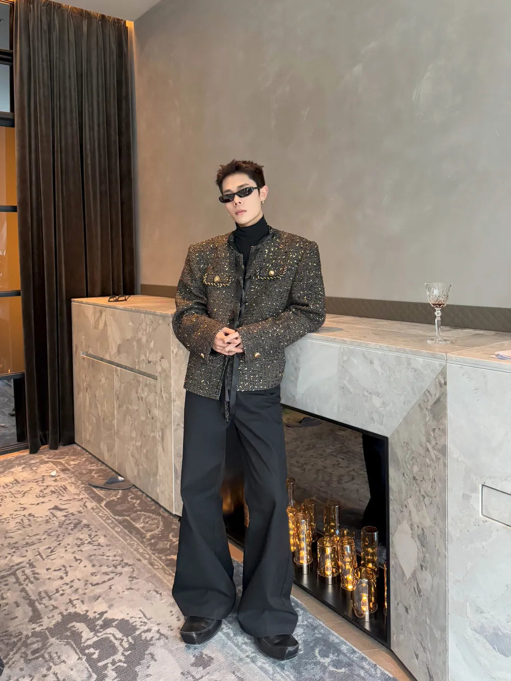 DBW Doublewin Gold-Trimmed Chain Detail Boucle Jacket