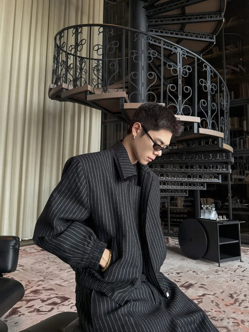 DBW Doublewin Wool Stripe Velvet Contrast Suit Set