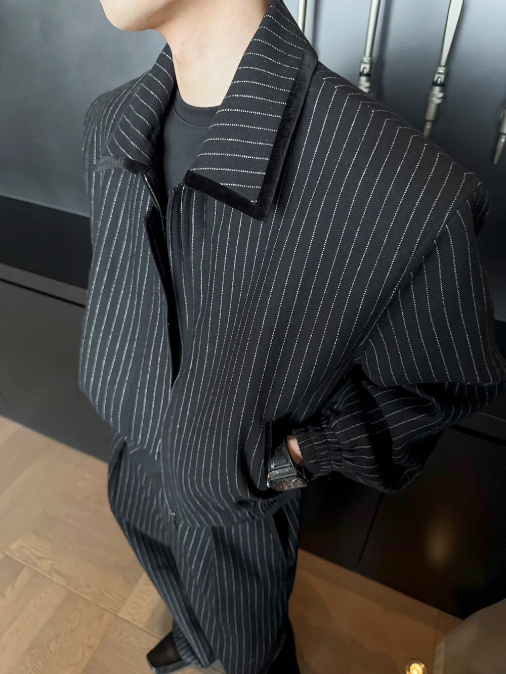 DBW Doublewin Wool Stripe Velvet Contrast Suit Set