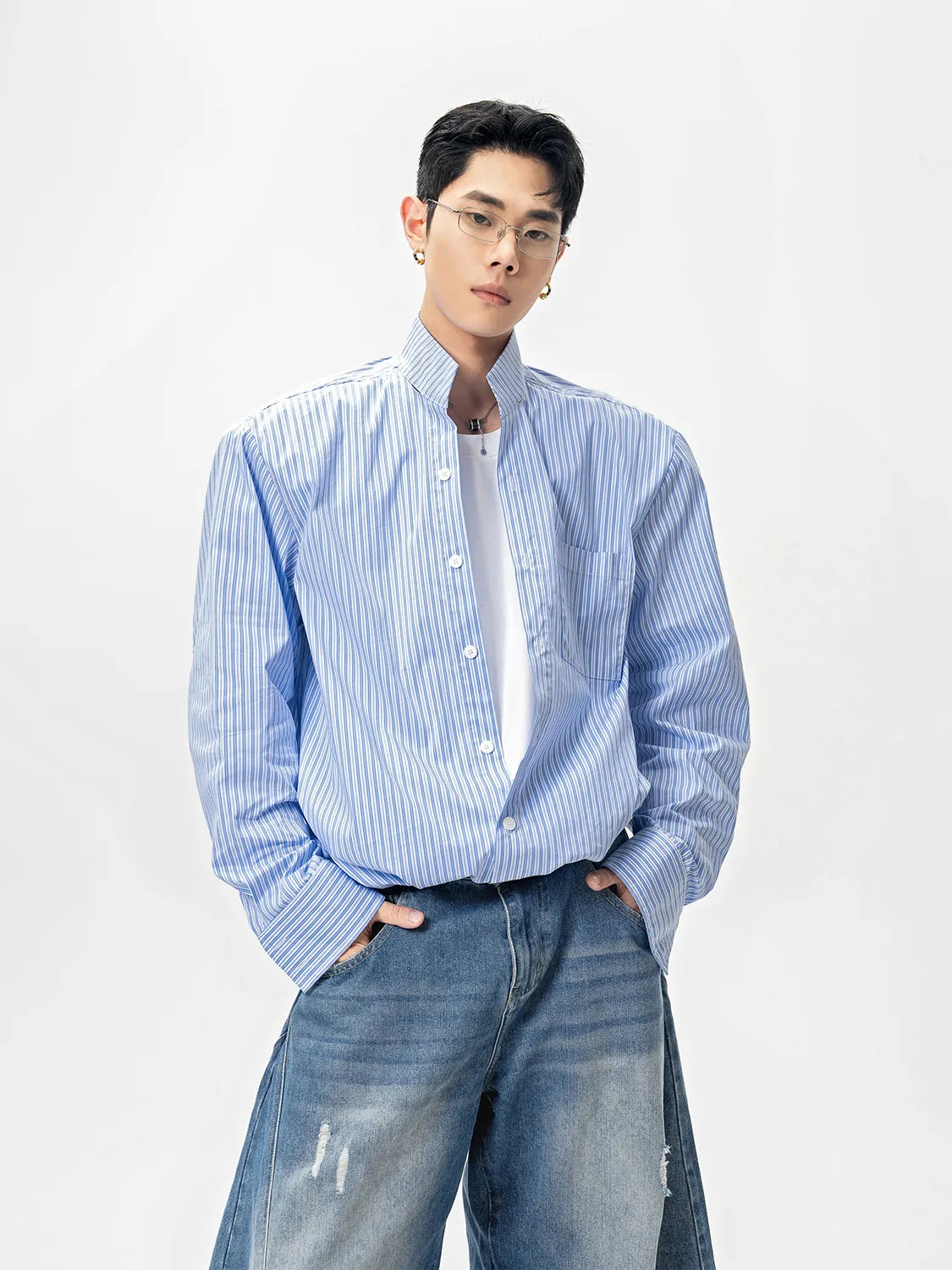 DBW Doublewin Striped Panel Two-Layer Shirt