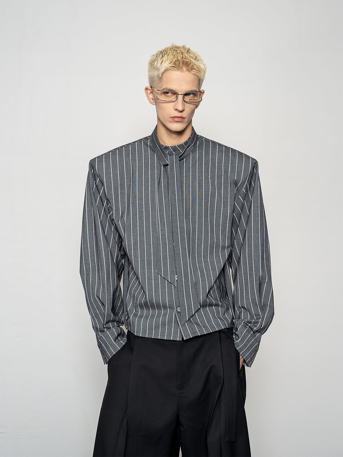 DBW Doublewin Wide Collar Bow Tie Striped Shirt
