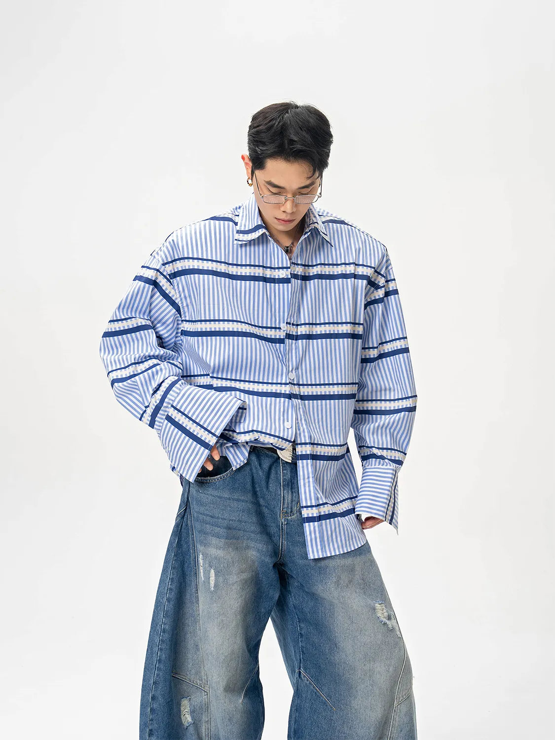 DBW Doublewin Striped Color-Block Blue Shirt