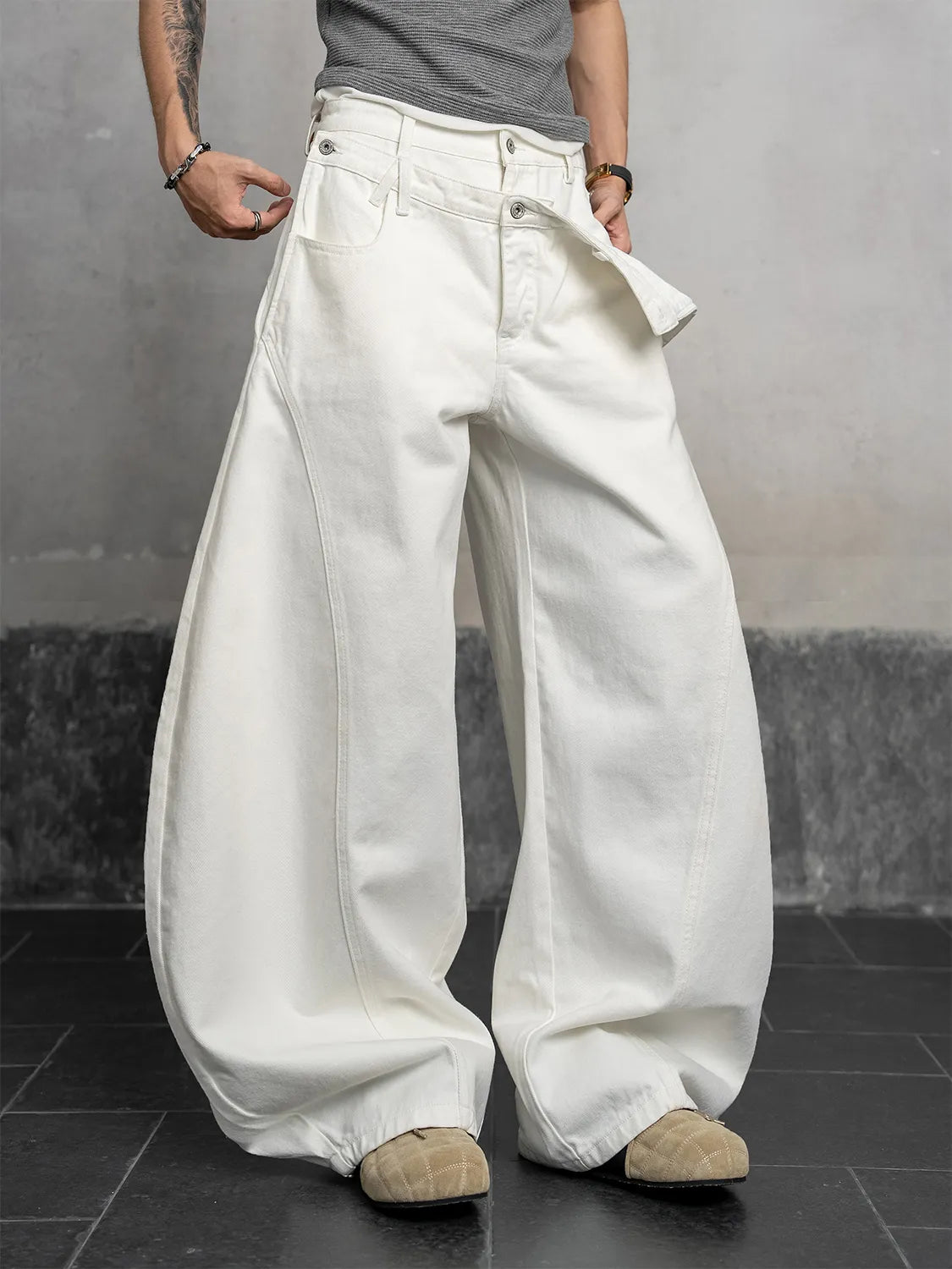DBW Doublewin White Deconstructed False Two-Layer Jeans