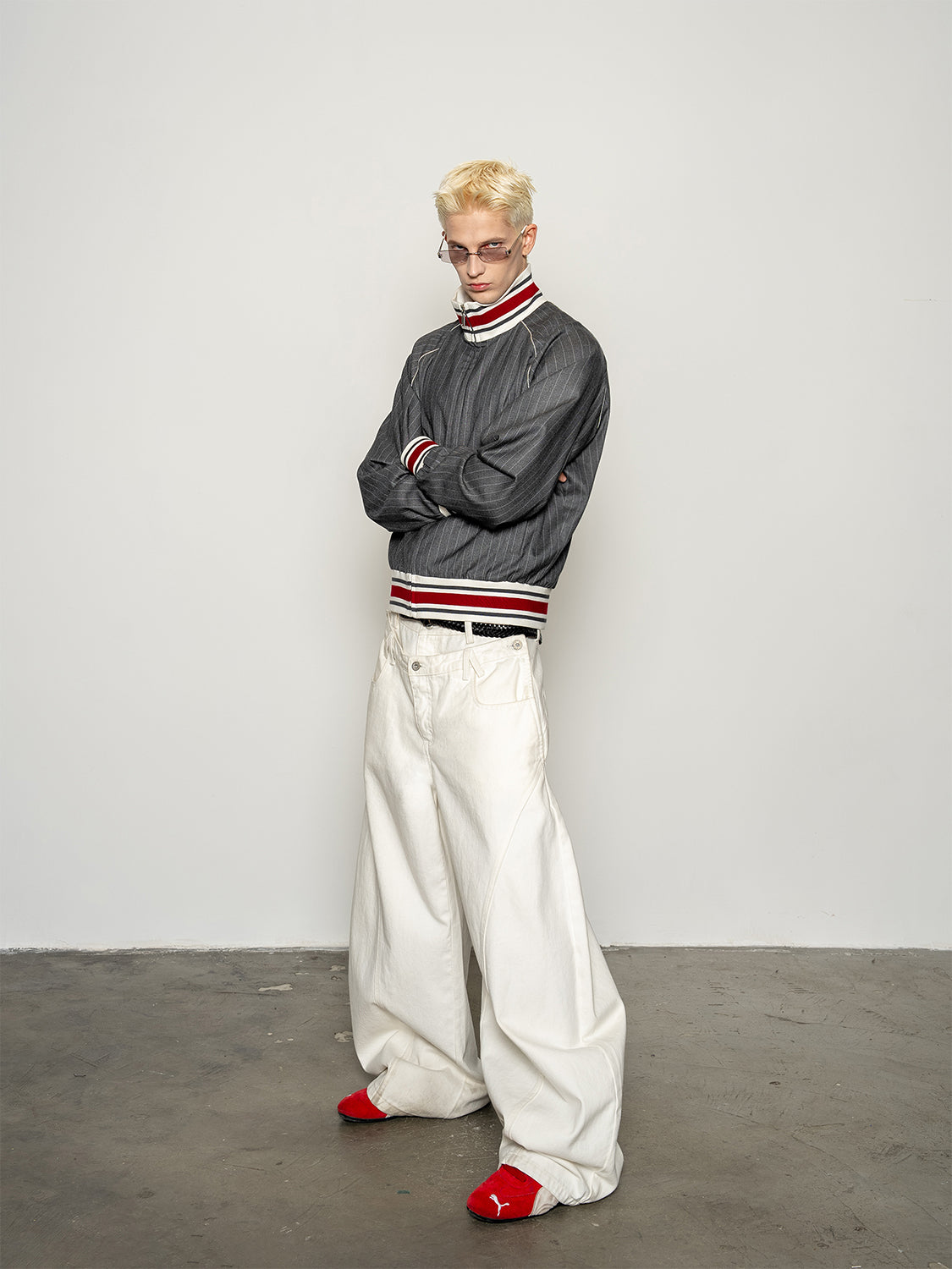 DBW Doublewin Ribbed Color-Block High-Neck Striped Coat