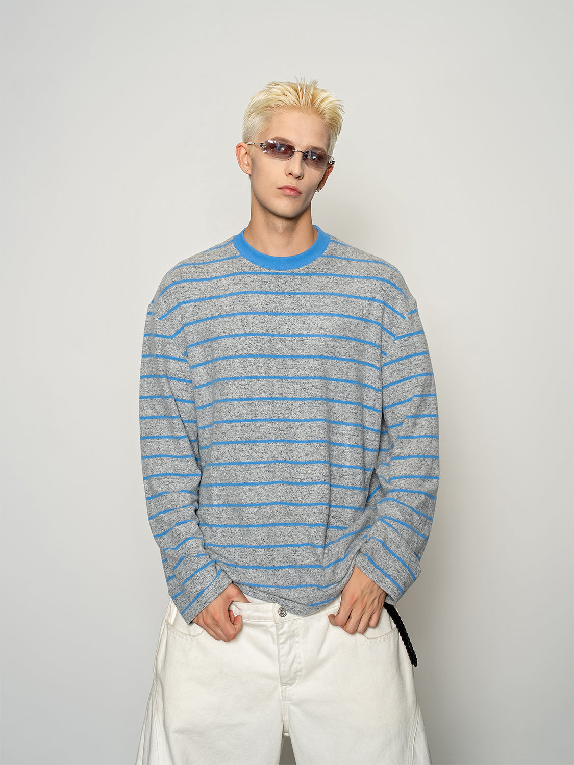 DBW Doublewin Color-Block Knit Striped Long Sleeve Sweater