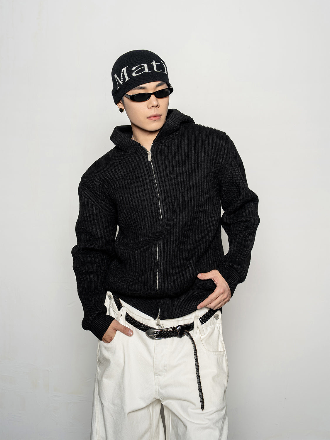 DBW Doublewin Chunky Knit Hooded Zip-Front Sweatshirt