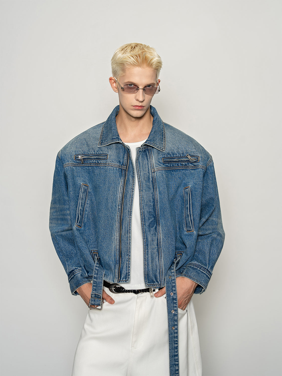 DBW Doublewin Vintage Washed Belted Denim Jacket