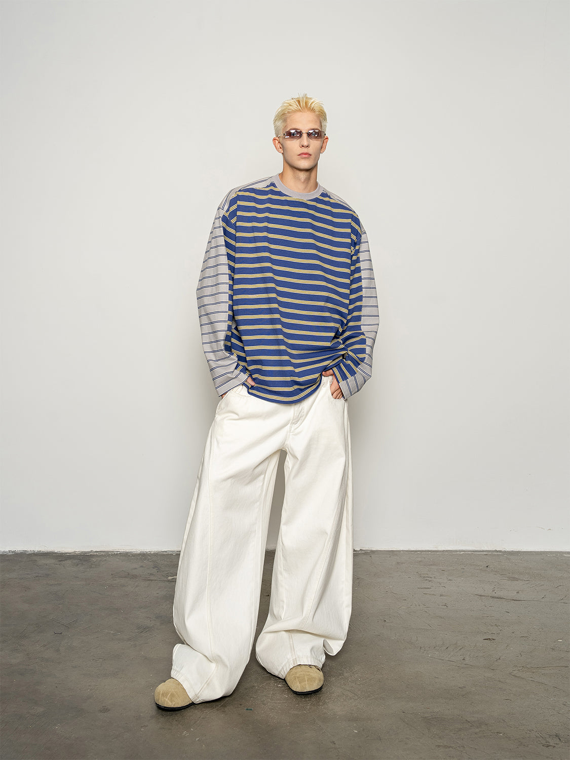 DBW Doublewin Front Back Color-Block Striped Long Sleeve T-Shirt