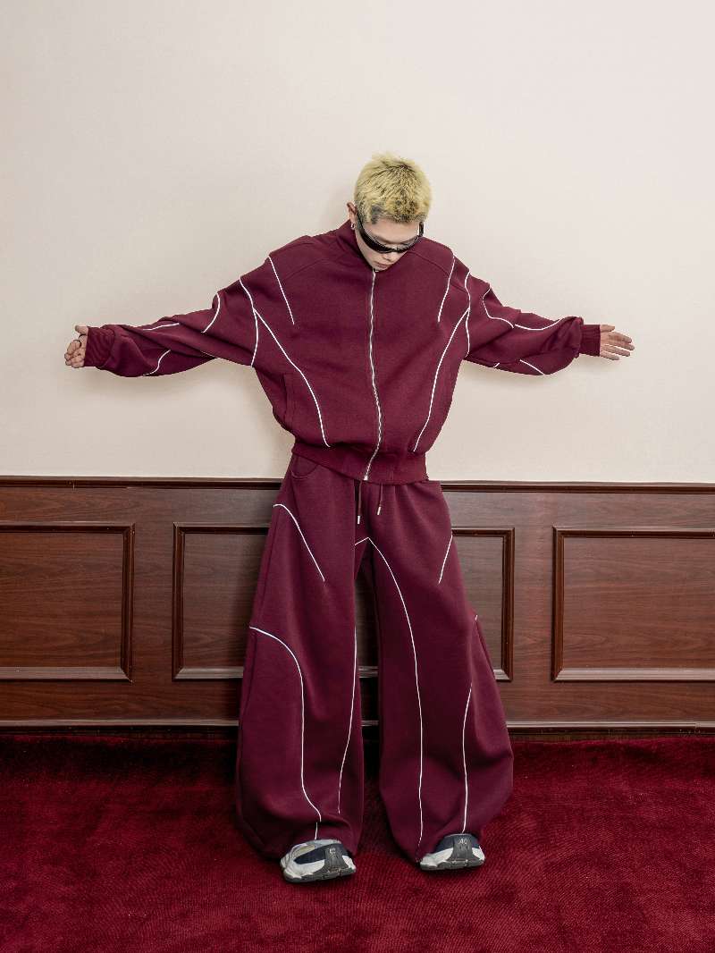 DBW Doublewin Burgundy White Stripe Sweatsuit Set