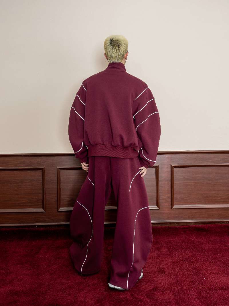 DBW Doublewin Burgundy White Stripe Sweatsuit Set