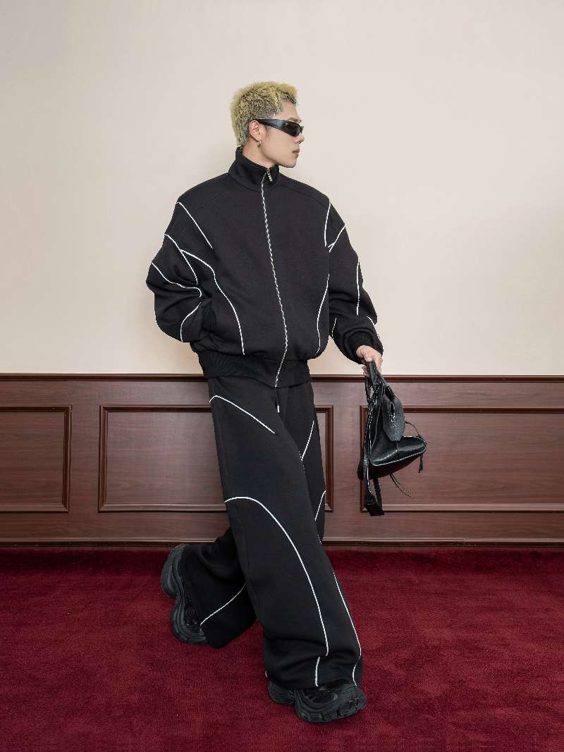 DBW Doublewin Black White Stripe Sweatsuit Set