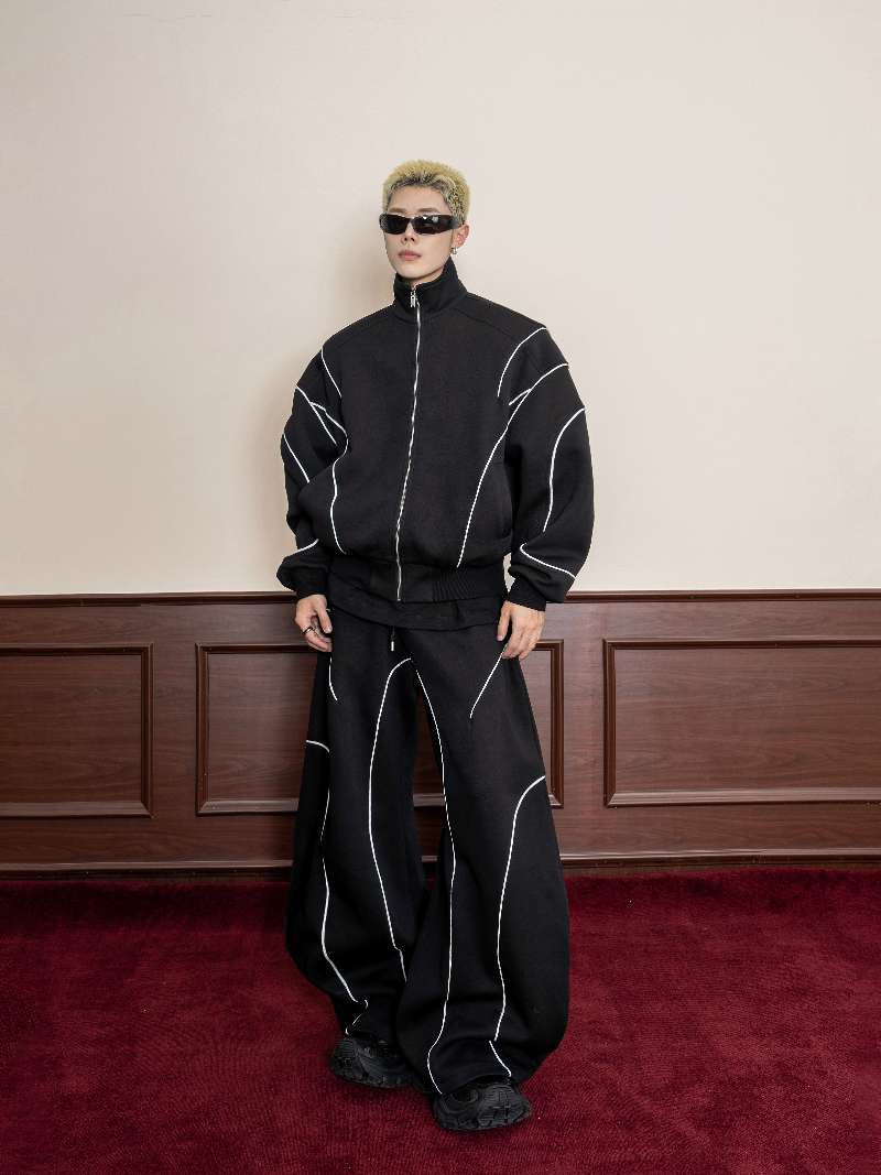 DBW Doublewin Black White Stripe Sweatsuit Set