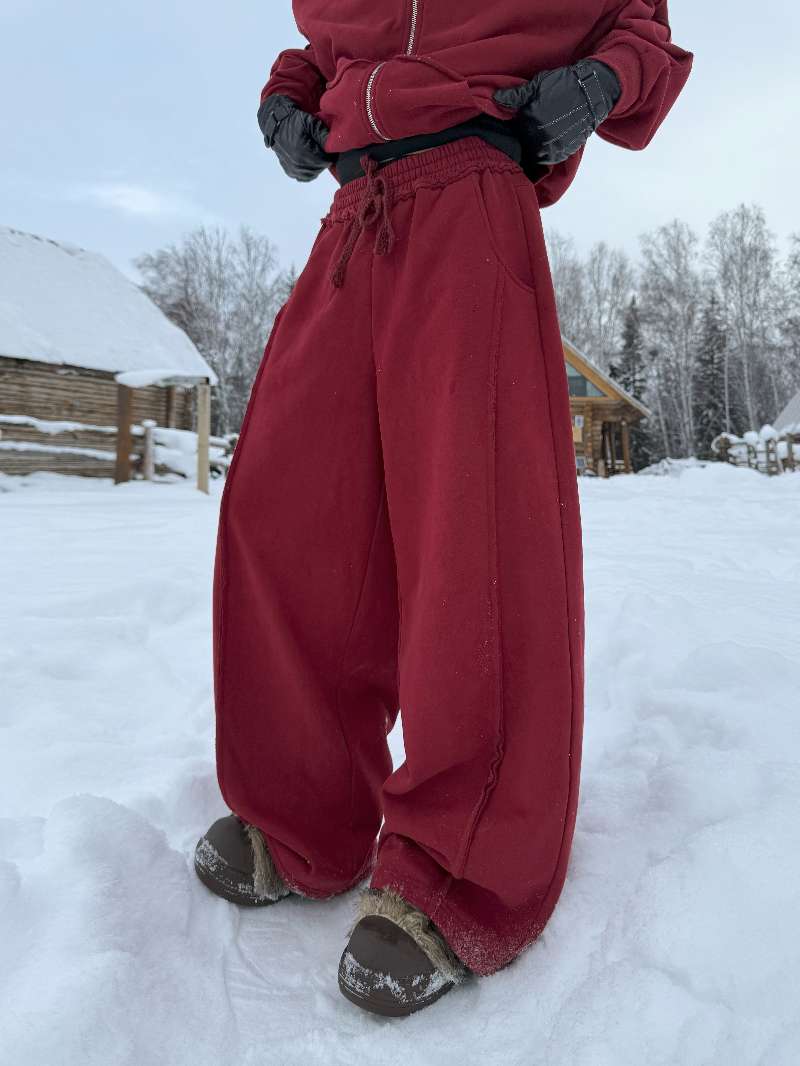 DBW Doublewin Big Fur-Lined Hood Fleece-Lined Sweatsuit Set
