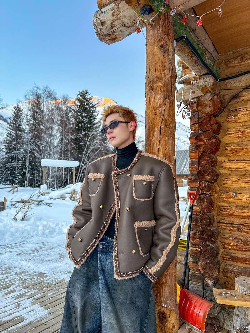 DBW Doublewin Shearling Button-Up Chanel-Style Jacket