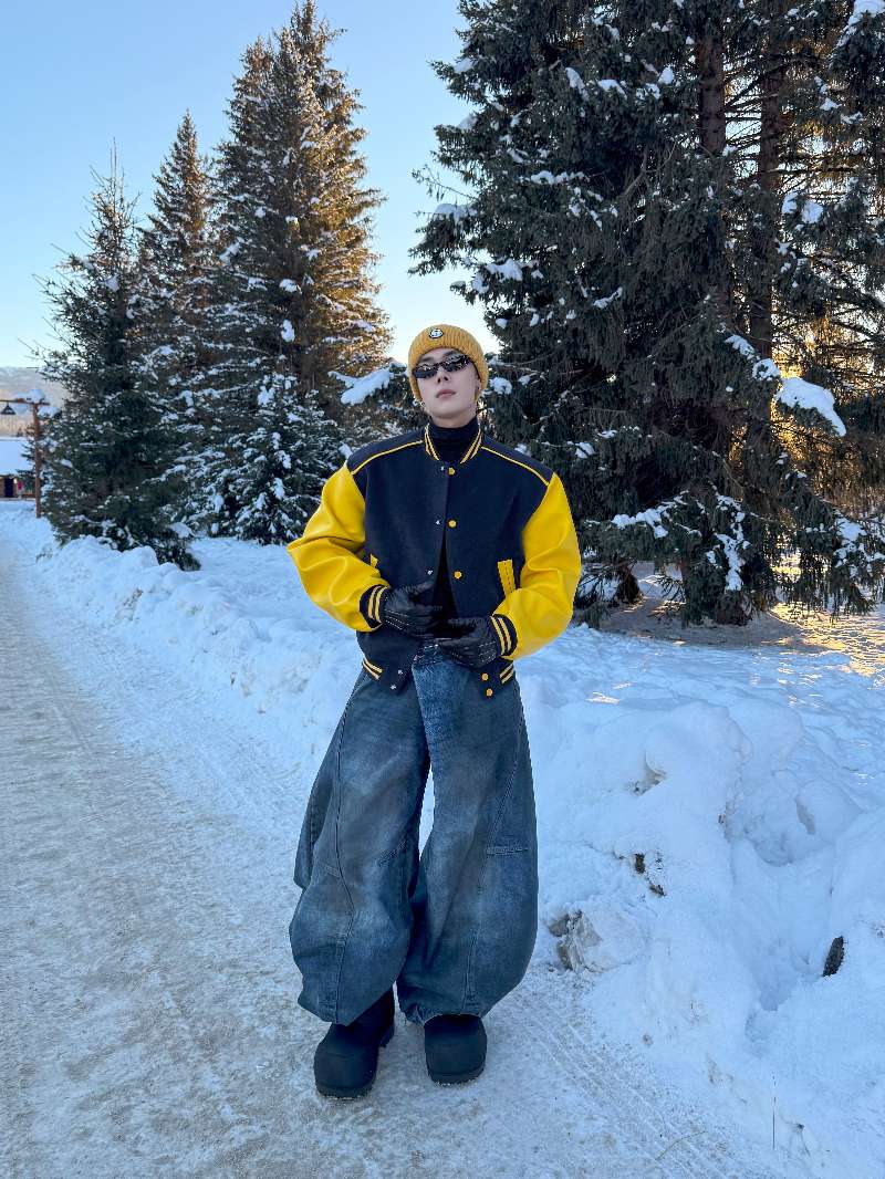 DBW Doublewin Color-Block Leather Panel Oversized Baseball Jacket