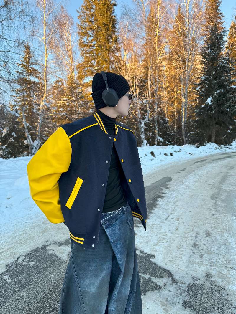 DBW Doublewin Color-Block Leather Panel Oversized Baseball Jacket