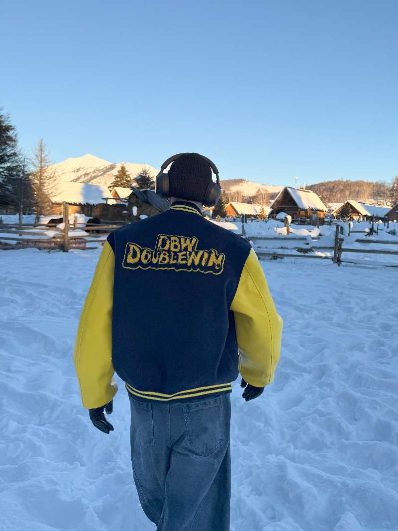 DBW Doublewin Color-Block Leather Panel Oversized Baseball Jacket