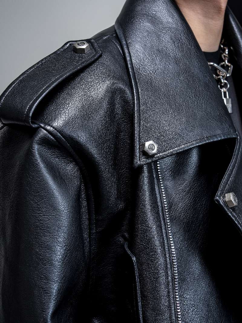 DBW Doublewin Black Red Oil Finish Leather Jacket