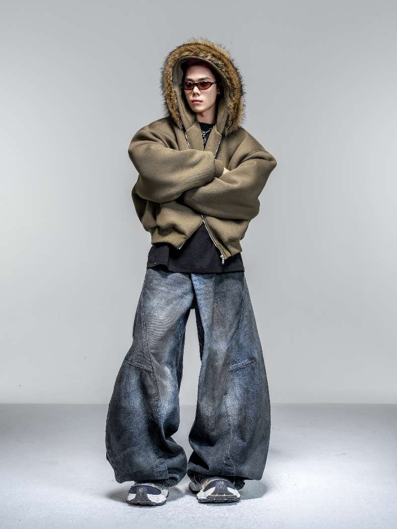 DBW Doublewin Oversized Detachable Fur Hood Zip-Up Hooide