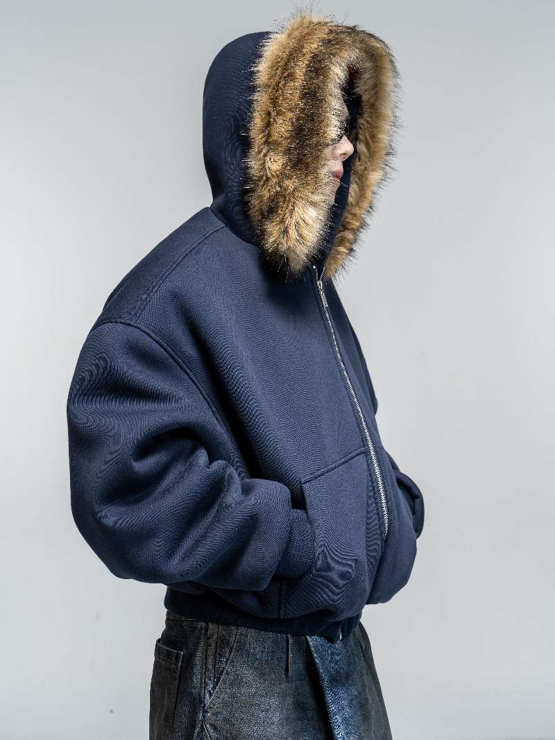 DBW Doublewin Oversized Detachable Fur Hood Zip-Up Hooide