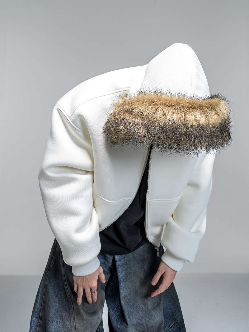 DBW Doublewin Oversized Detachable Fur Hood Zip-Up Hooide