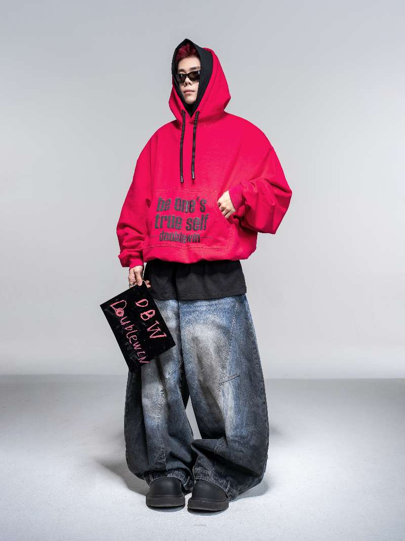 DBW Doublewin Paneled False Two-Layer Color-Block Dual Hood Hoodie