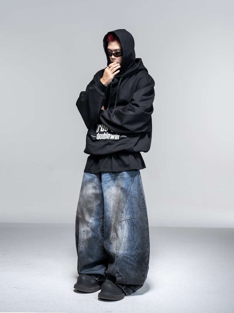 DBW Doublewin Paneled False Two-Layer Color-Block Dual Hood Hoodie
